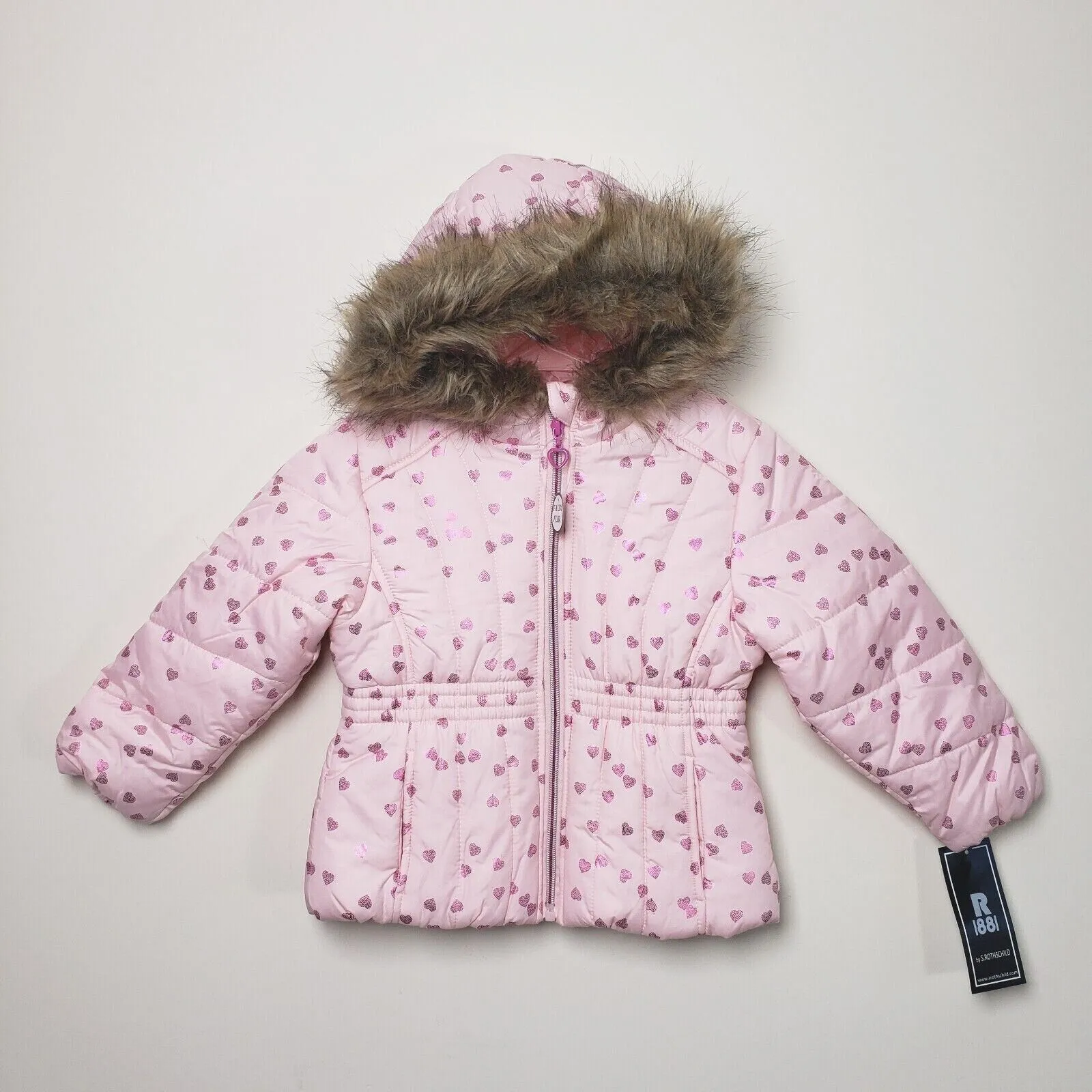 Rothschild Foil Print Puffer Pocket Jacket  Color Pink Hearts Size 3T