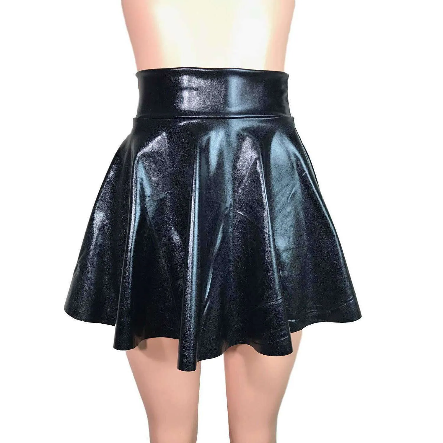 SALE - 3XL Skater Skirt - Black Metallic "Wet Look"