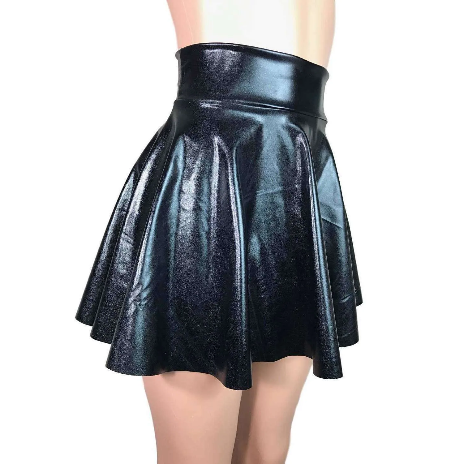 SALE - 3XL Skater Skirt - Black Metallic "Wet Look"