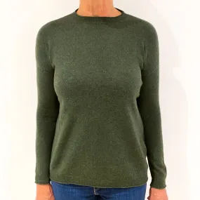 Seaweed Green Cashmere Boxy Crew Neck Jumper Medium