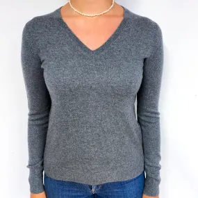 Slate Grey Cashmere V-Neck Jumper Small