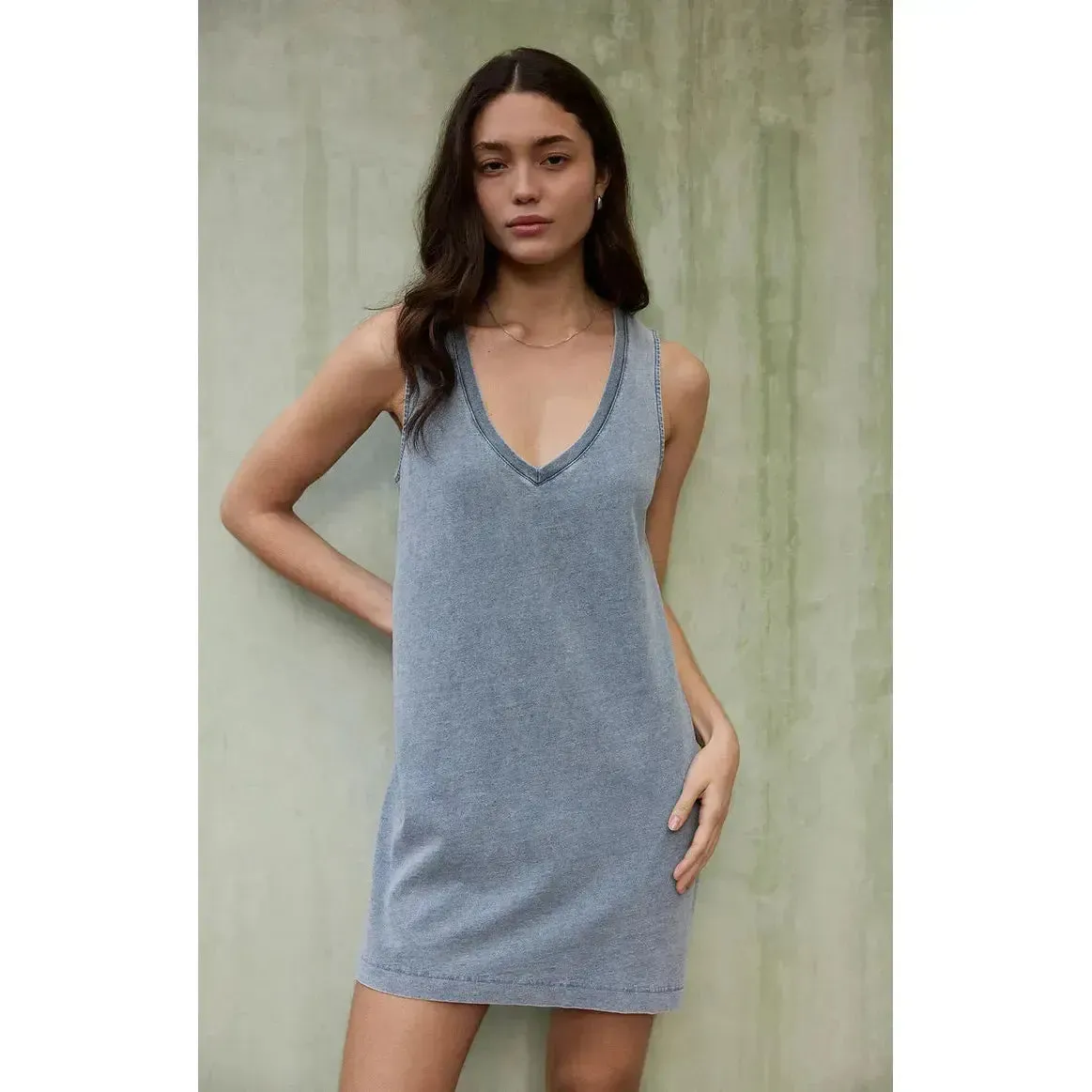SLOANE V-NECK KNIT DENIM DRESS