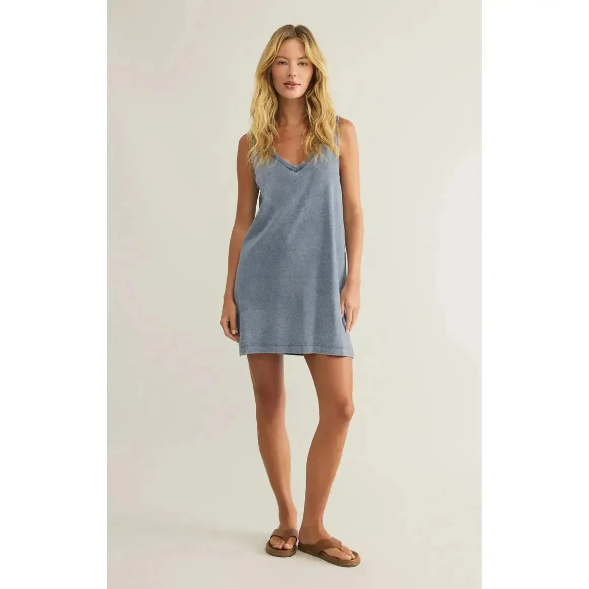 SLOANE V-NECK KNIT DENIM DRESS