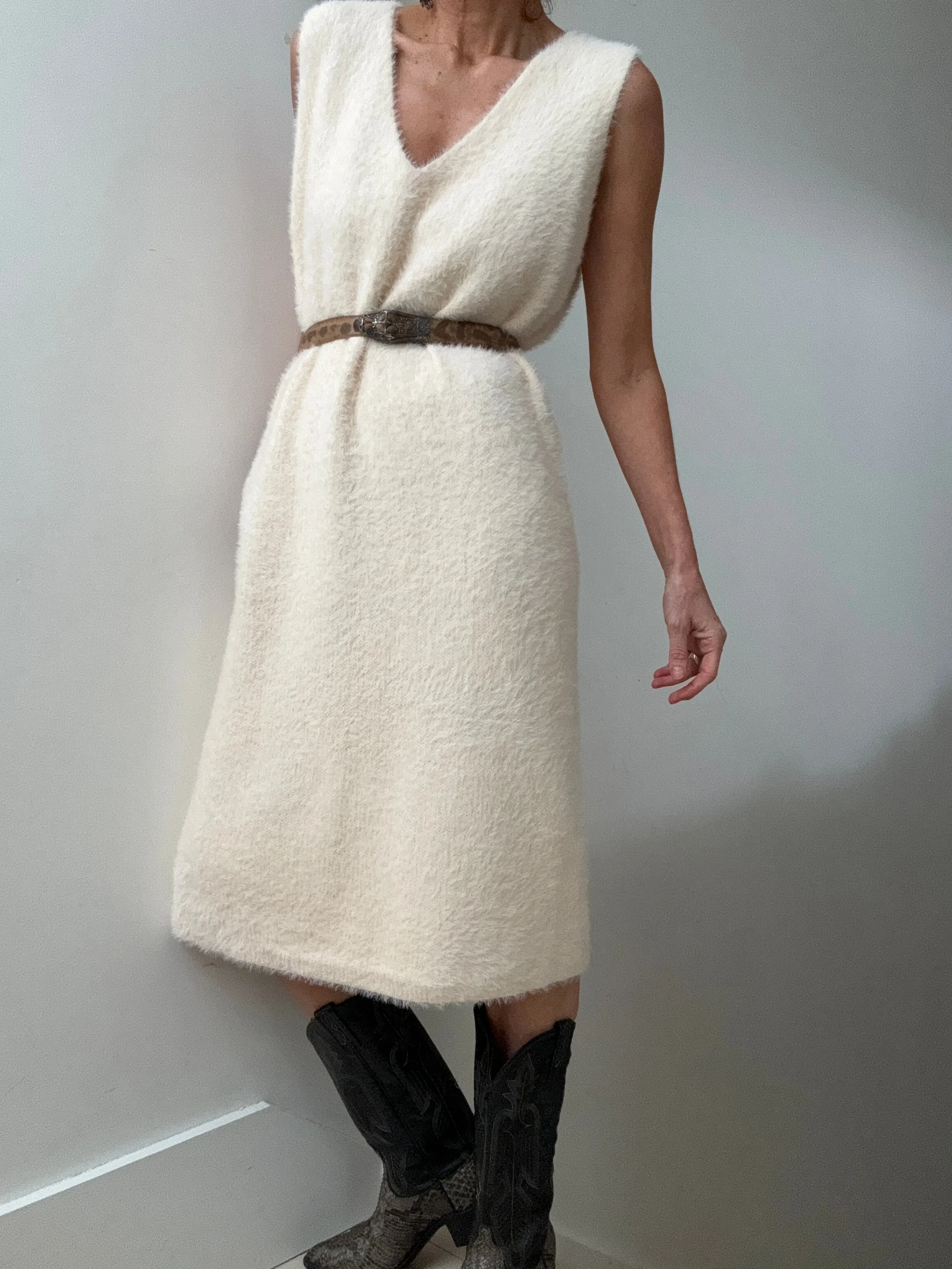 Soft Knit V Neck Dress Soft Blush