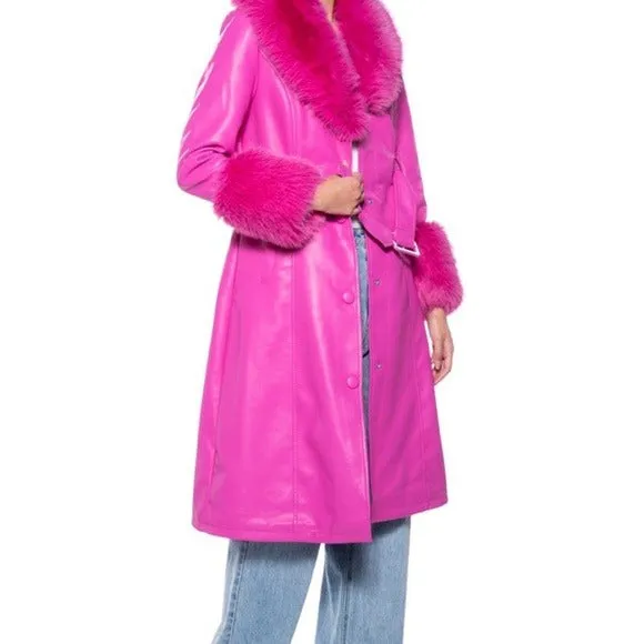 Stasia Land: Faux Fur Pink Vegan Leather Coat L