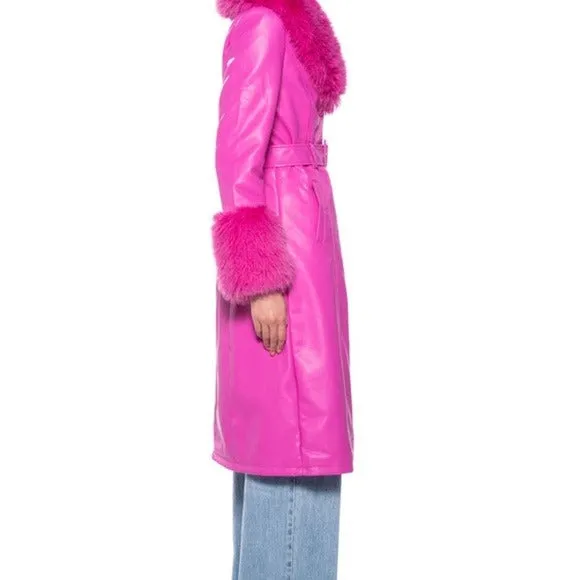 Stasia Land: Faux Fur Pink Vegan Leather Coat L