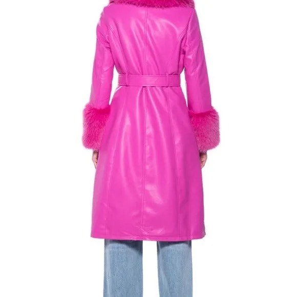 Stasia Land: Faux Fur Pink Vegan Leather Coat L