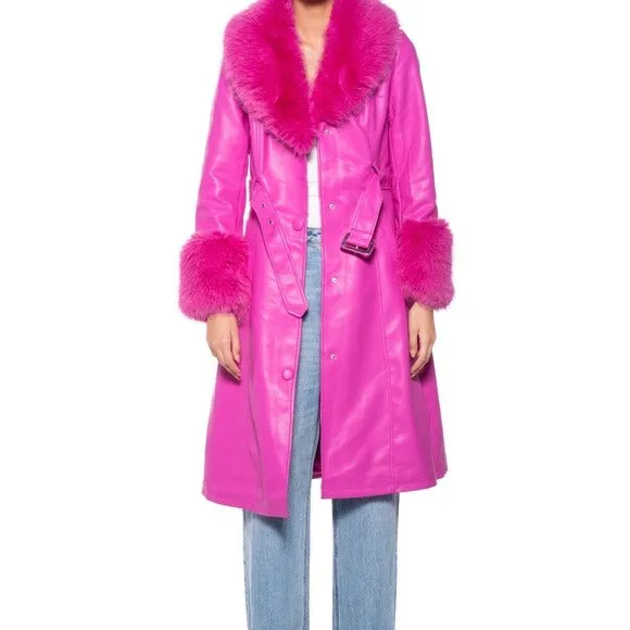 Stasia Land: Faux Fur Pink Vegan Leather Coat L