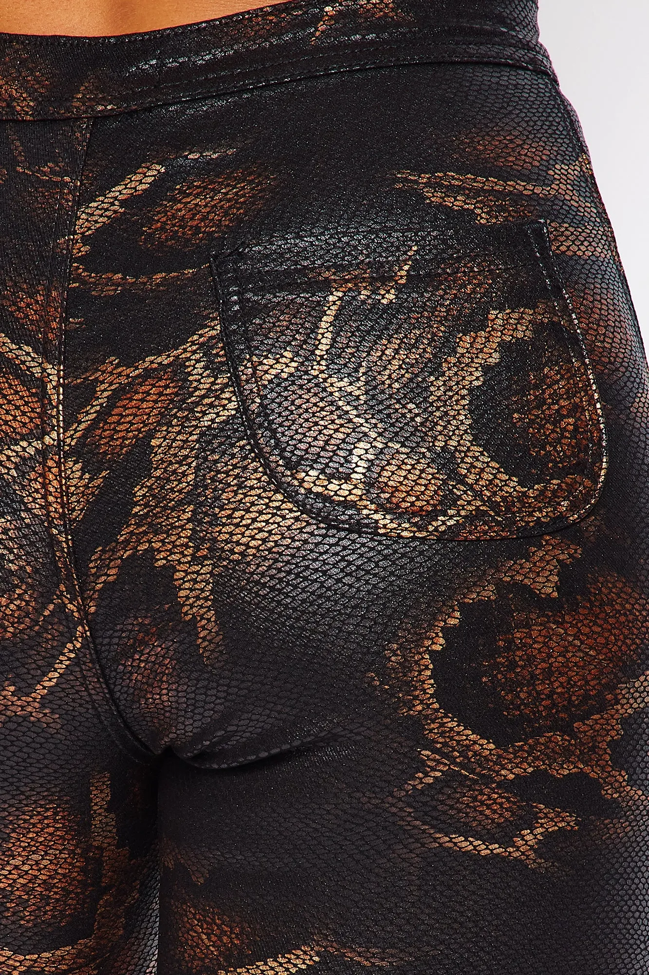 Super High Waisted Stretchy Leather Snake Print Jeans