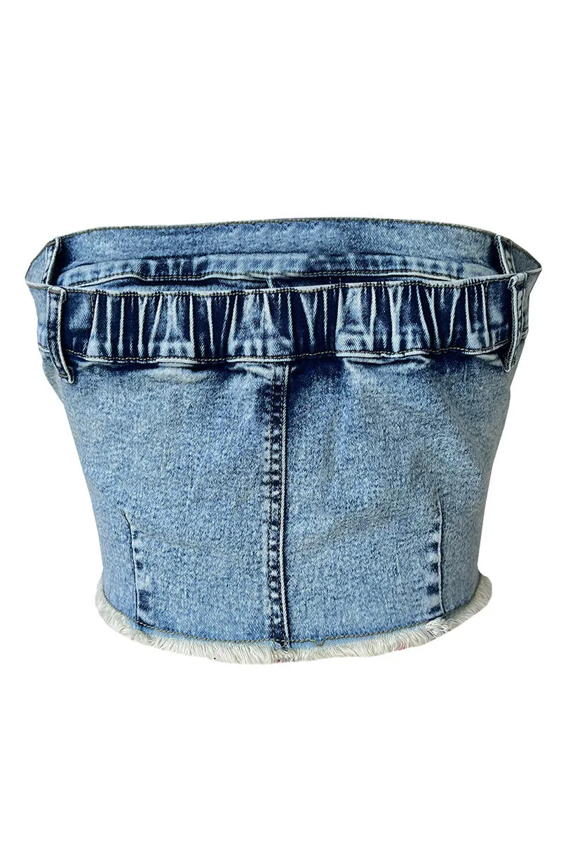 TC916 Denim Strapless Crop Top
