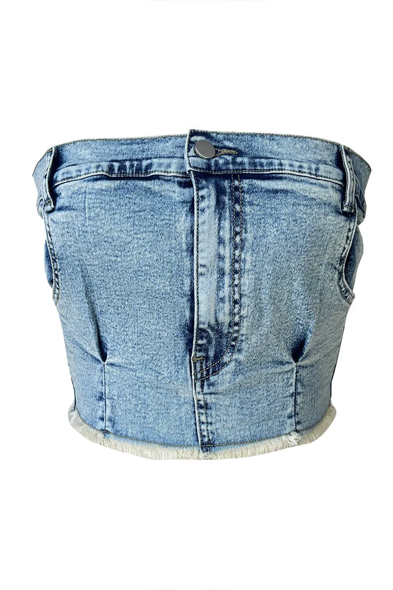 TC916 Denim Strapless Crop Top