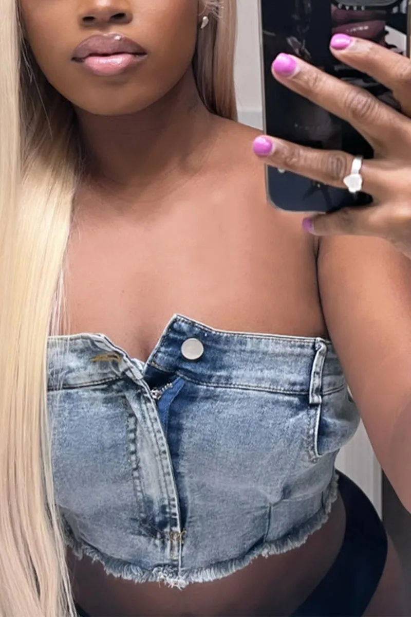 TC916 Denim Strapless Crop Top