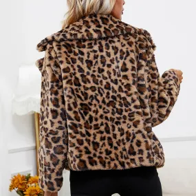 Thick Plush Leopard Printed Winter Women's Coat