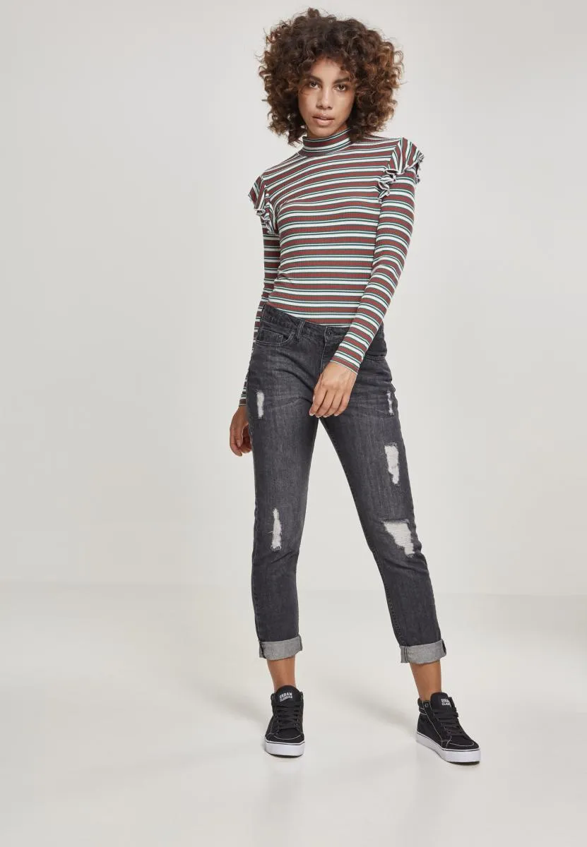 UC Rib Striped Volant Turtleneck L/S
