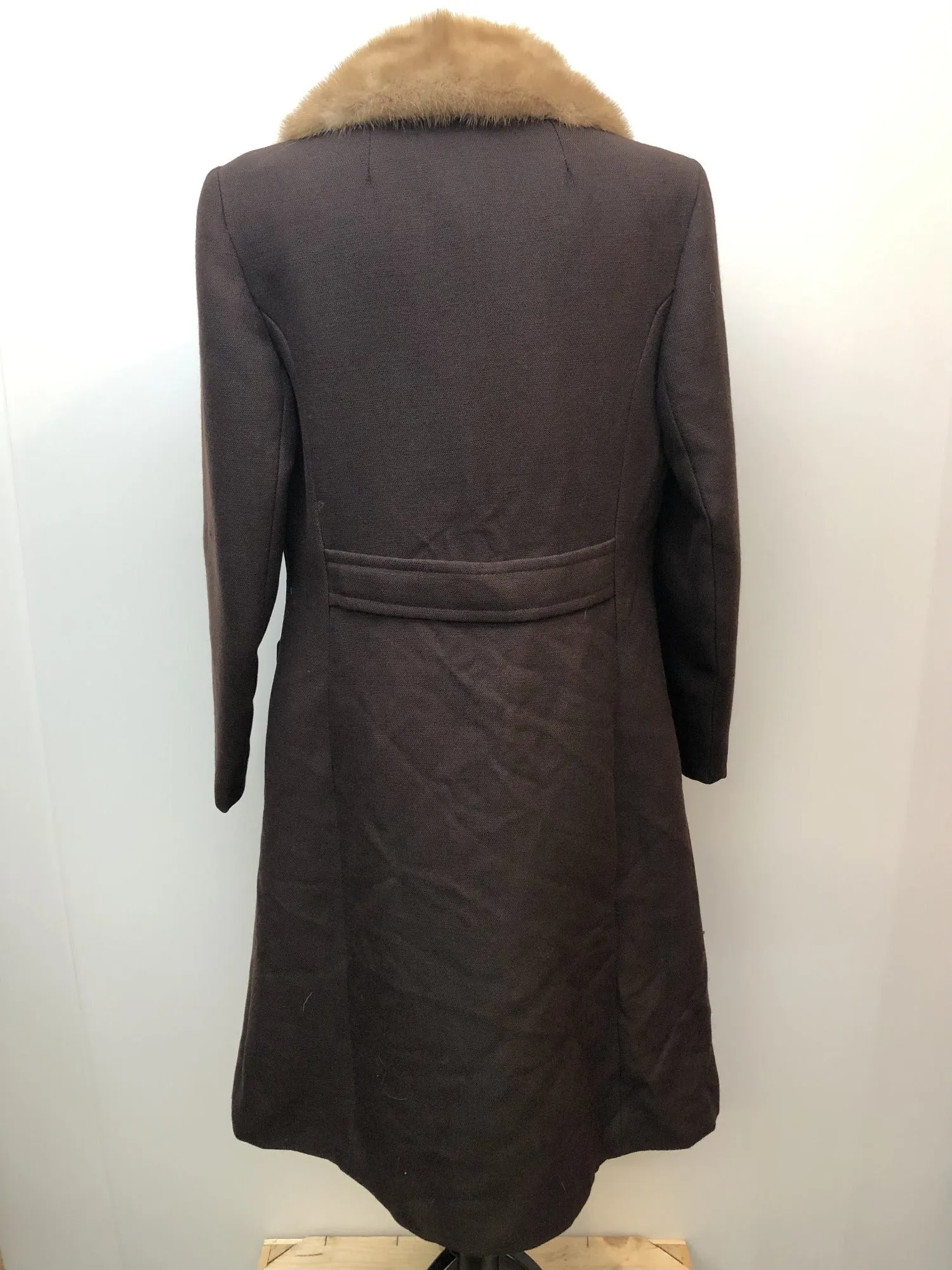 Vintage 1960s Real Fur Collar Coat in Brown - Size UK 12