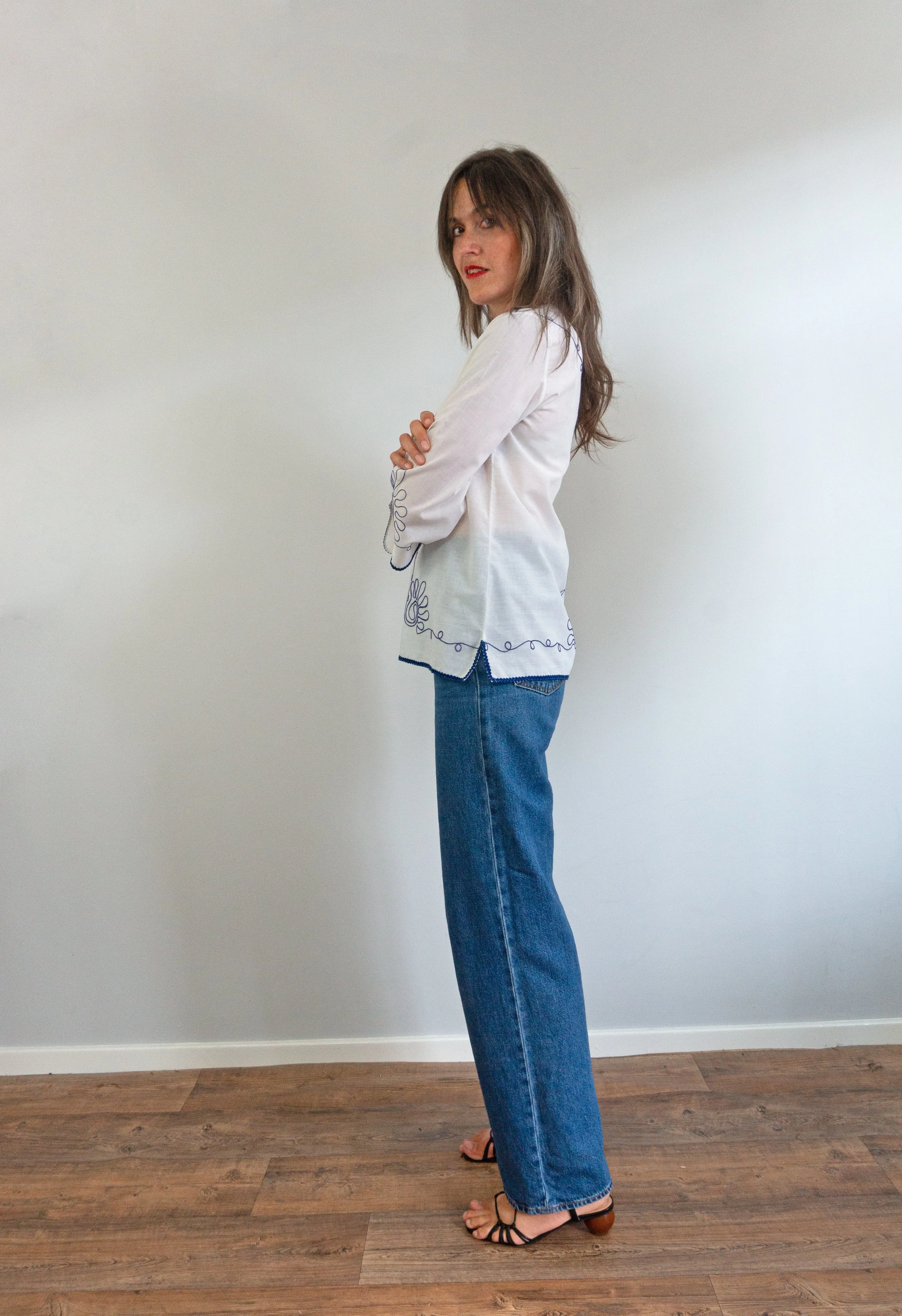Vintage Embroidered White Greek Chiapas Blouse