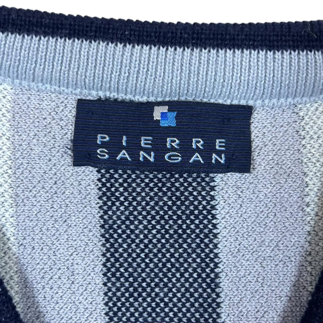 Vintage PIERRE SANGAN Grandad Patterned Acrylic Wool Cotton Blend V-Neck Sweater Jumper