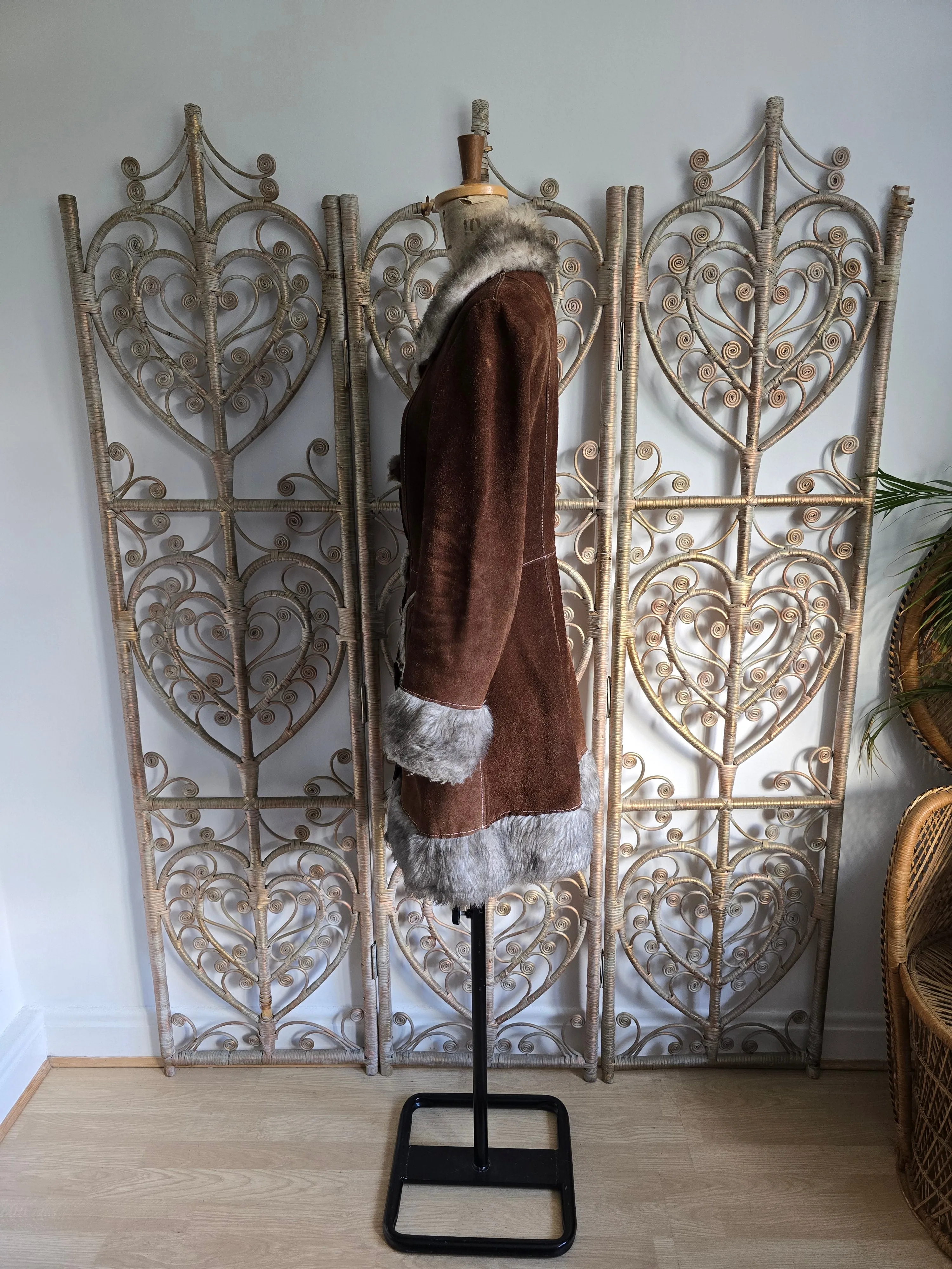 Vintage suede faux fur coat S