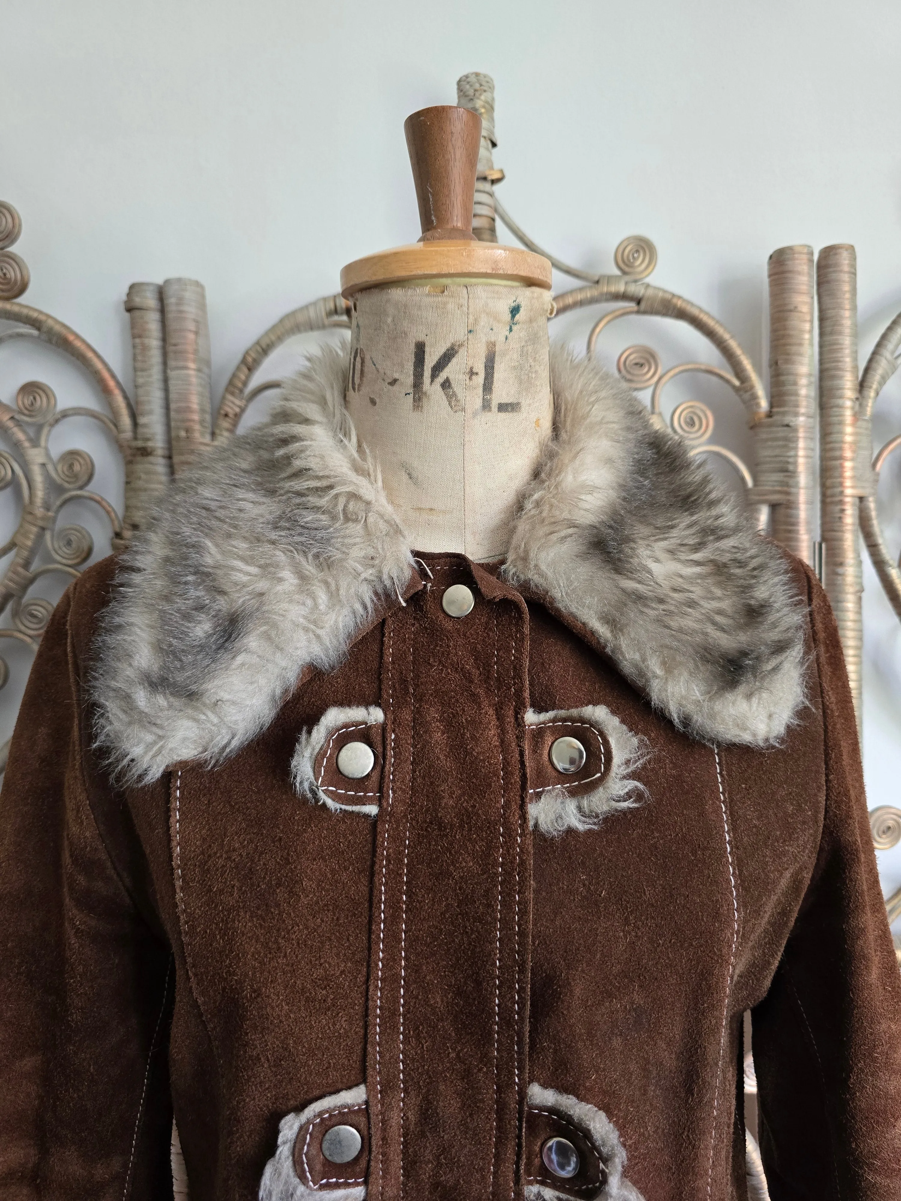 Vintage suede faux fur coat S