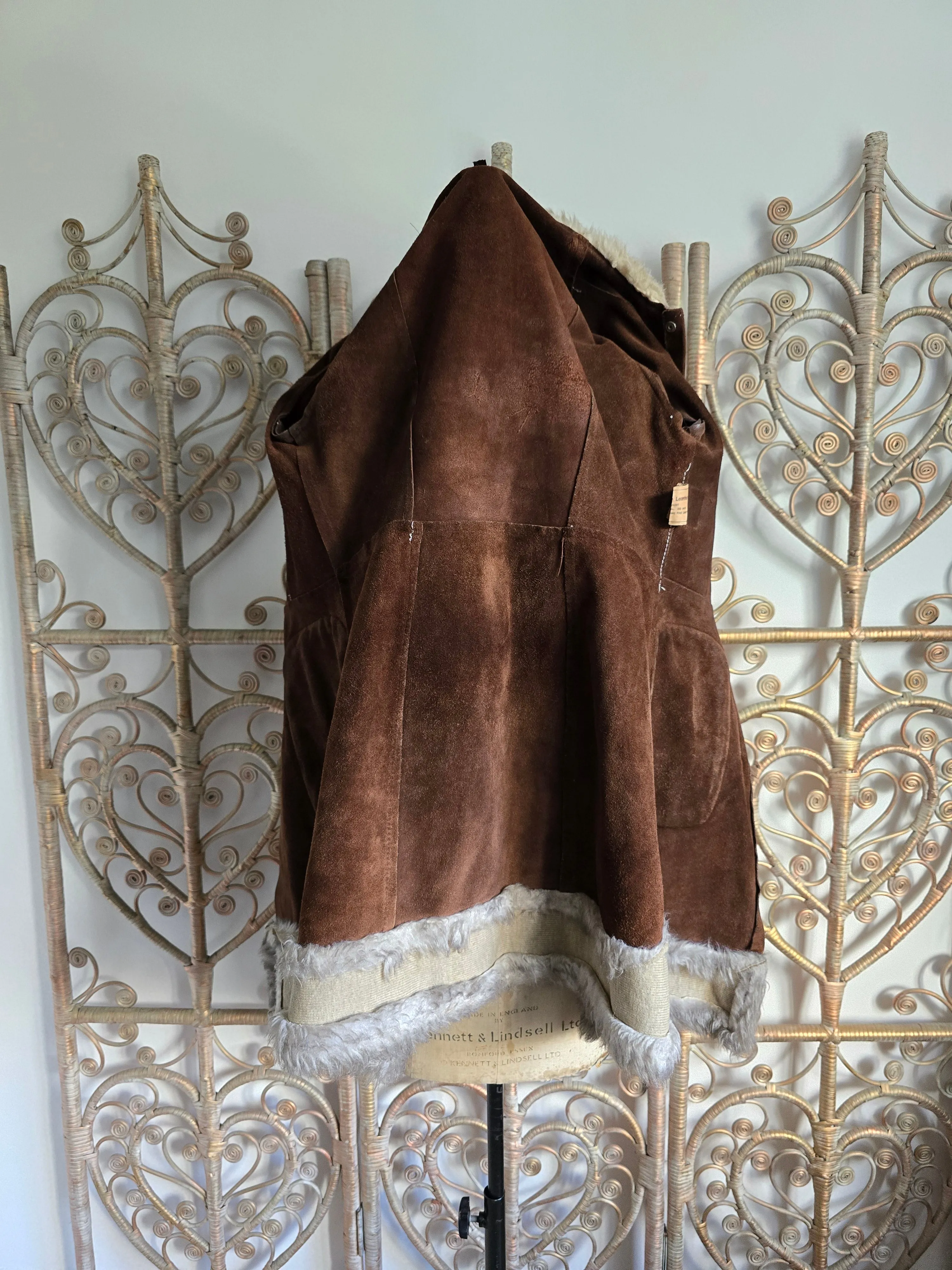 Vintage suede faux fur coat S