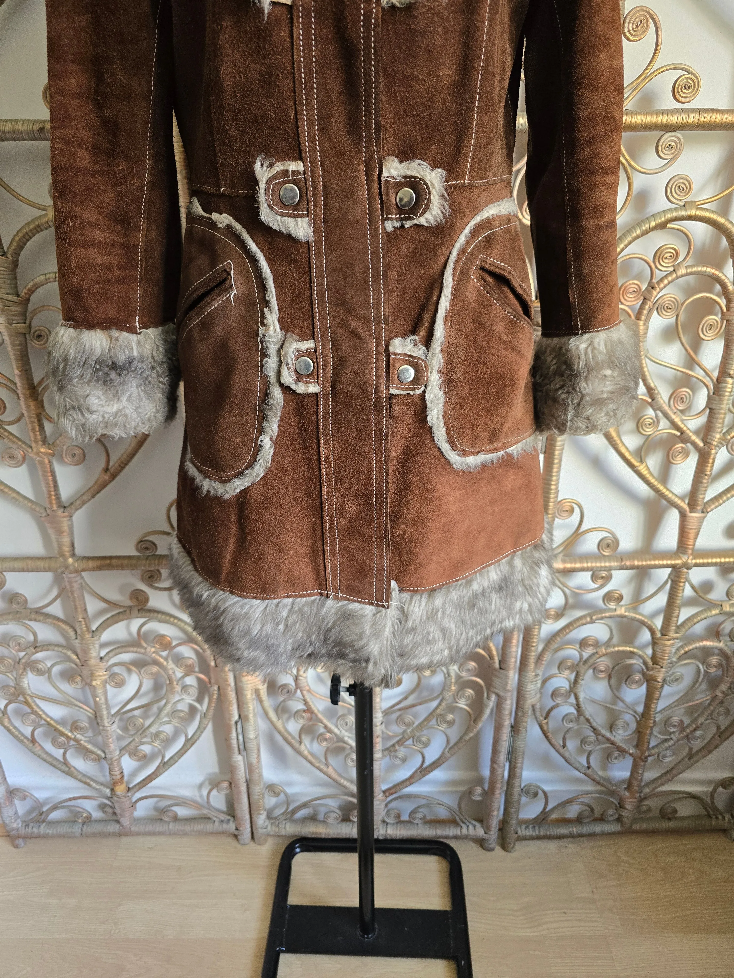 Vintage suede faux fur coat S