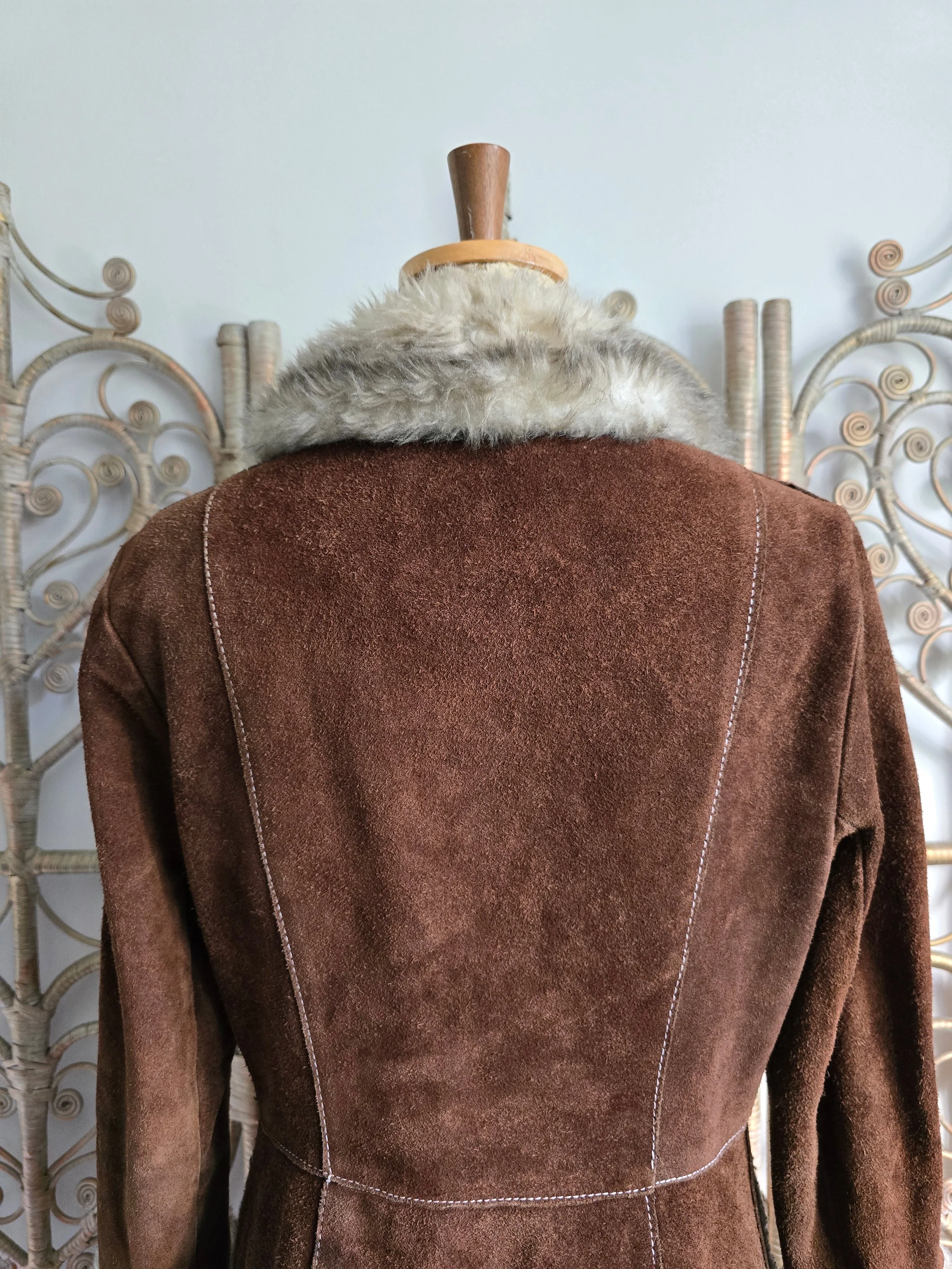 Vintage suede faux fur coat S