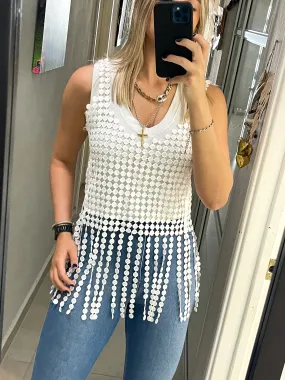 WHITE FRINGE TOP