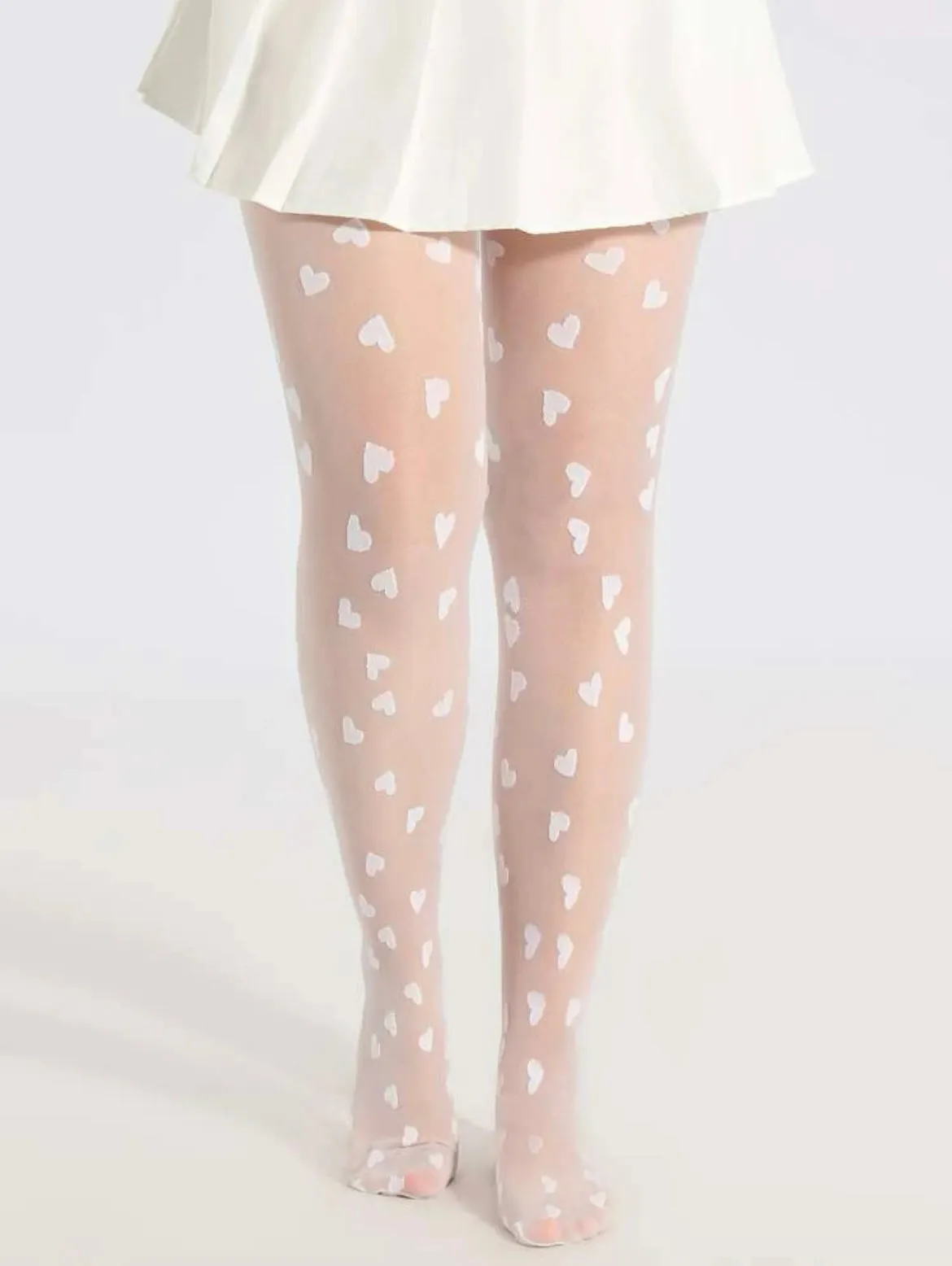 White Plus Size Pantyhose with Pink Hearts