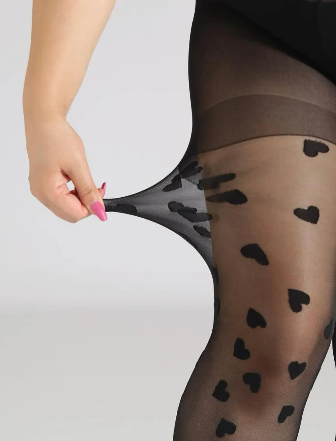 White Plus Size Pantyhose with Pink Hearts