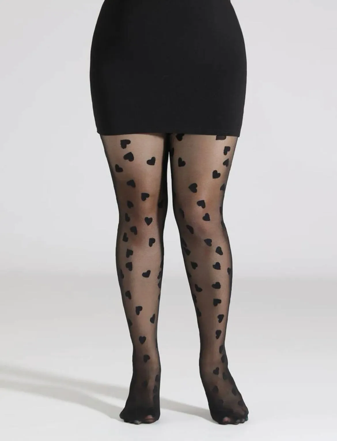 White Plus Size Pantyhose with Pink Hearts
