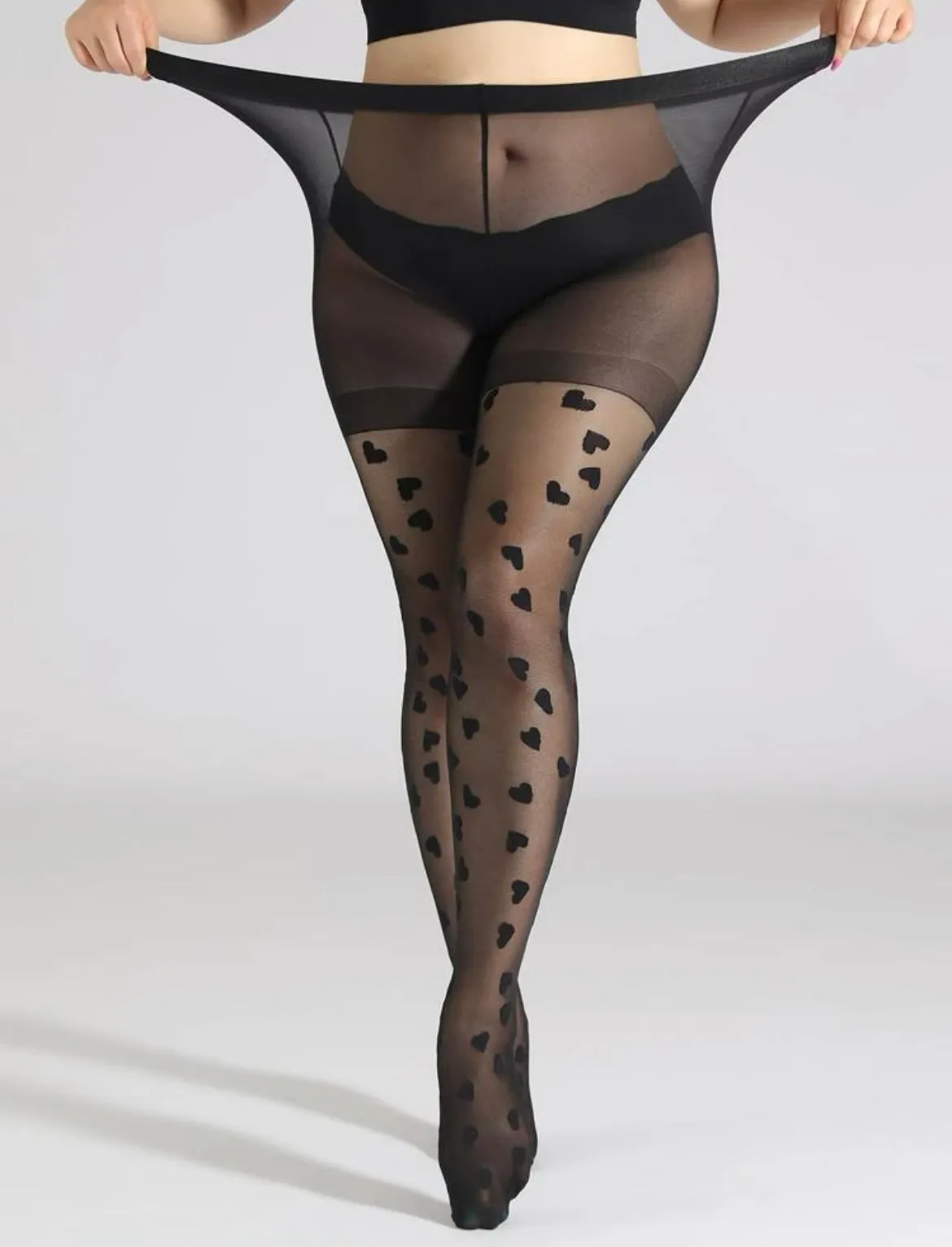 White Plus Size Pantyhose with Pink Hearts