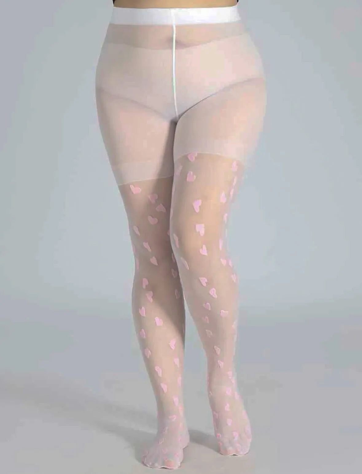 White Plus Size Pantyhose with Pink Hearts
