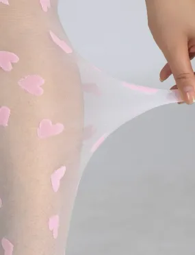 White Plus Size Pantyhose with Pink Hearts