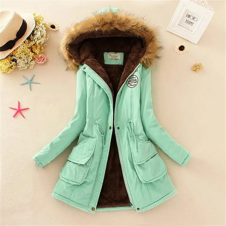 Winter Women Coat 2019 Women's Parka Casual Outwear Military Hooded Fur Coat Down Jackets Winter Coat for Female CC001