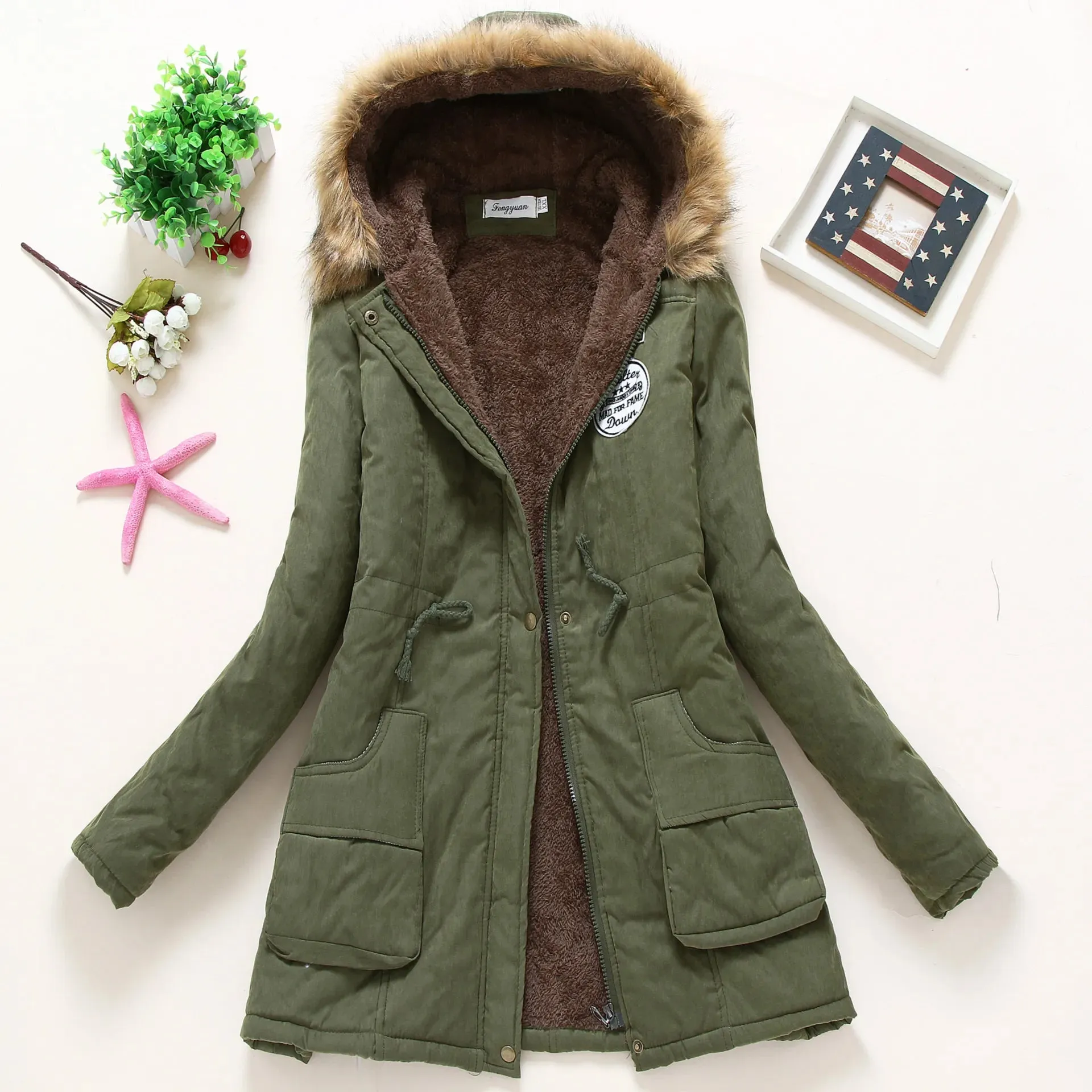 Winter Women Coat 2019 Women's Parka Casual Outwear Military Hooded Fur Coat Down Jackets Winter Coat for Female CC001