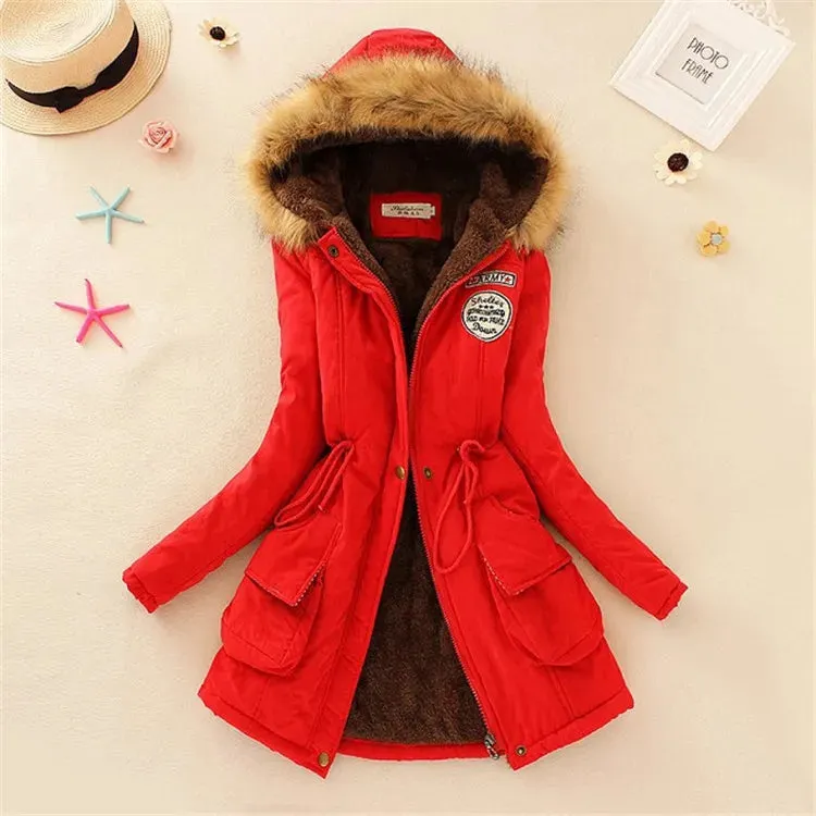 Winter Women Coat 2019 Women's Parka Casual Outwear Military Hooded Fur Coat Down Jackets Winter Coat for Female CC001
