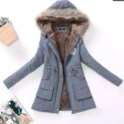 Winter Women Coat 2019 Women's Parka Casual Outwear Military Hooded Fur Coat Down Jackets Winter Coat for Female CC001