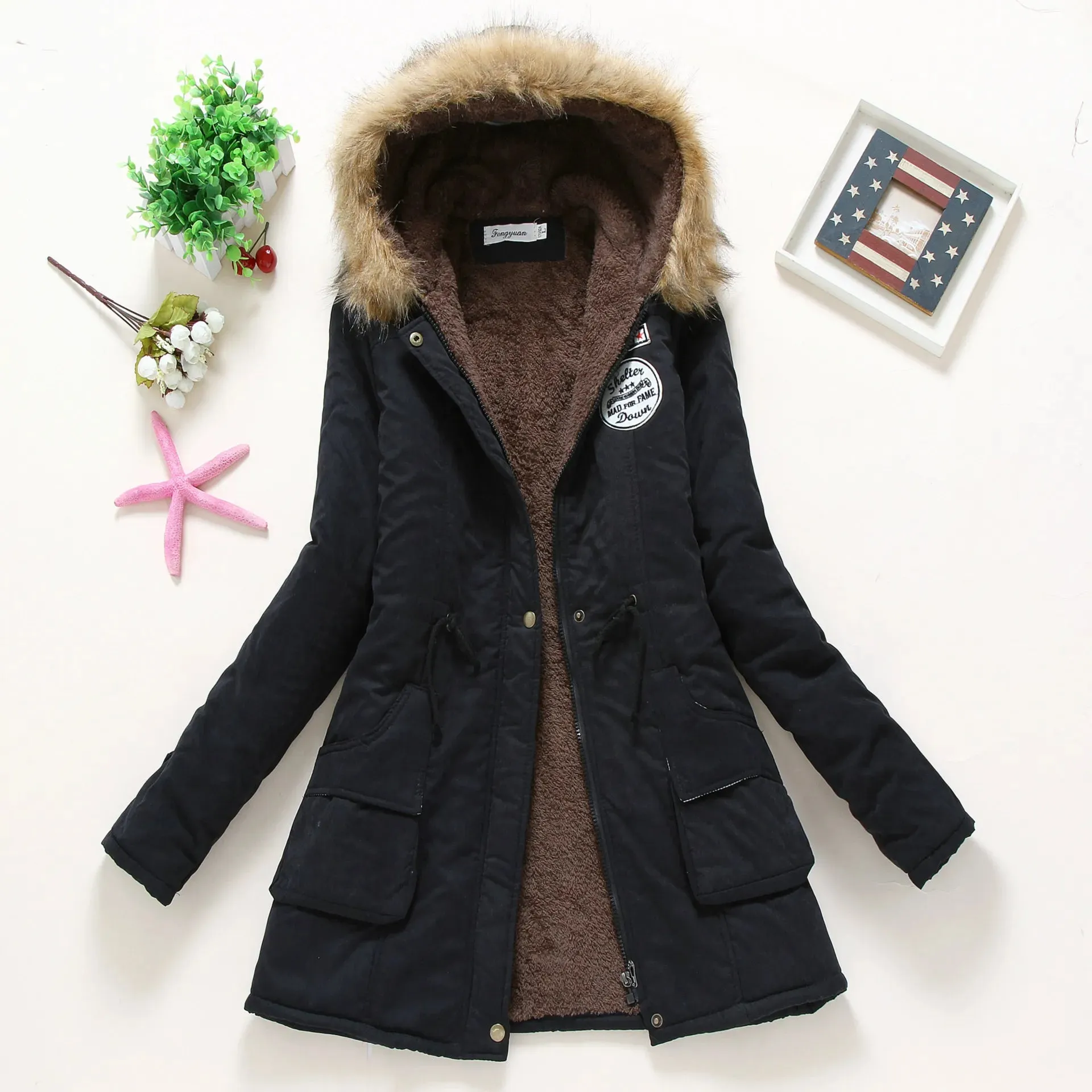 Winter Women Coat 2019 Women's Parka Casual Outwear Military Hooded Fur Coat Down Jackets Winter Coat for Female CC001