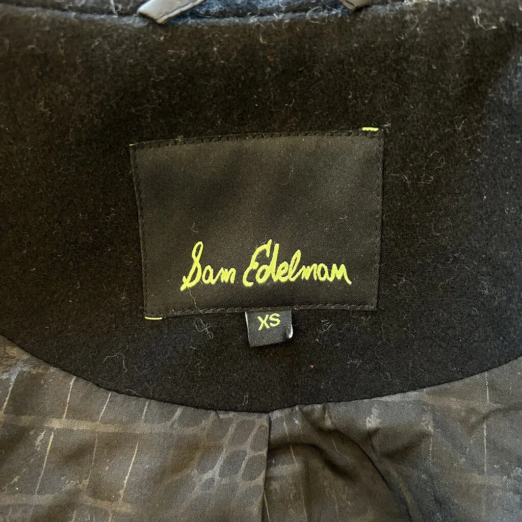 women Sam Edelman Sam Edelman Kit Wool Blend Asymmetrical Pea Coat in Dark Ink Women's Size Extra Small/XS Black Coat XS