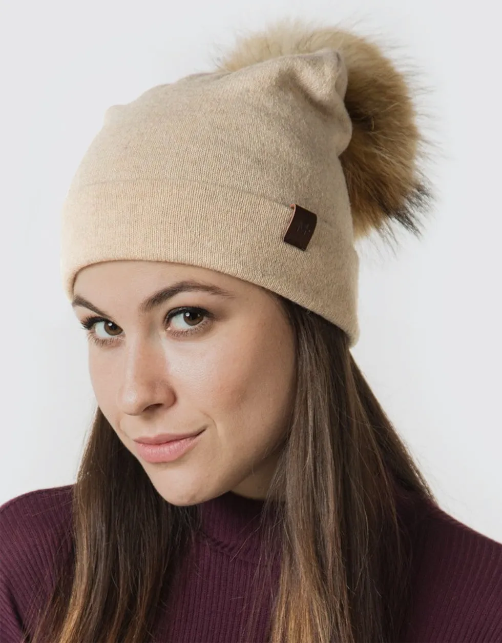 Women's  Beanie Hat with  Pompom