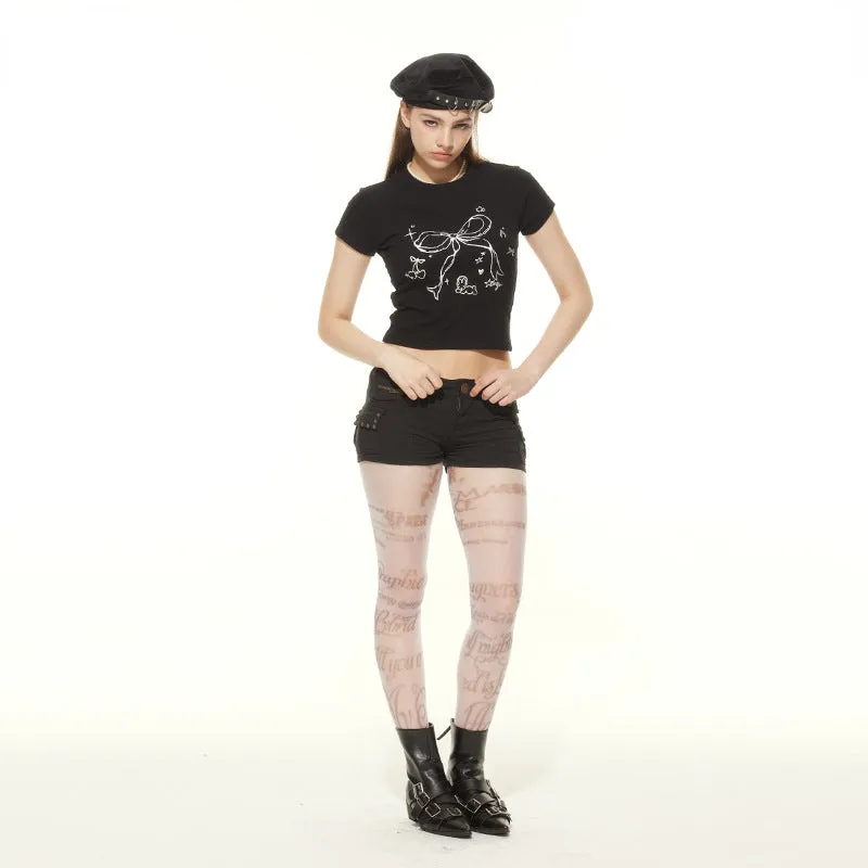 Women's Summer New Slim Fit Bowknot Print Versatile Short Crop Top