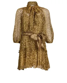 ZIMMERMANN Espionage Animal Print Neck Tie Mini Dress Size 0 XS ladies